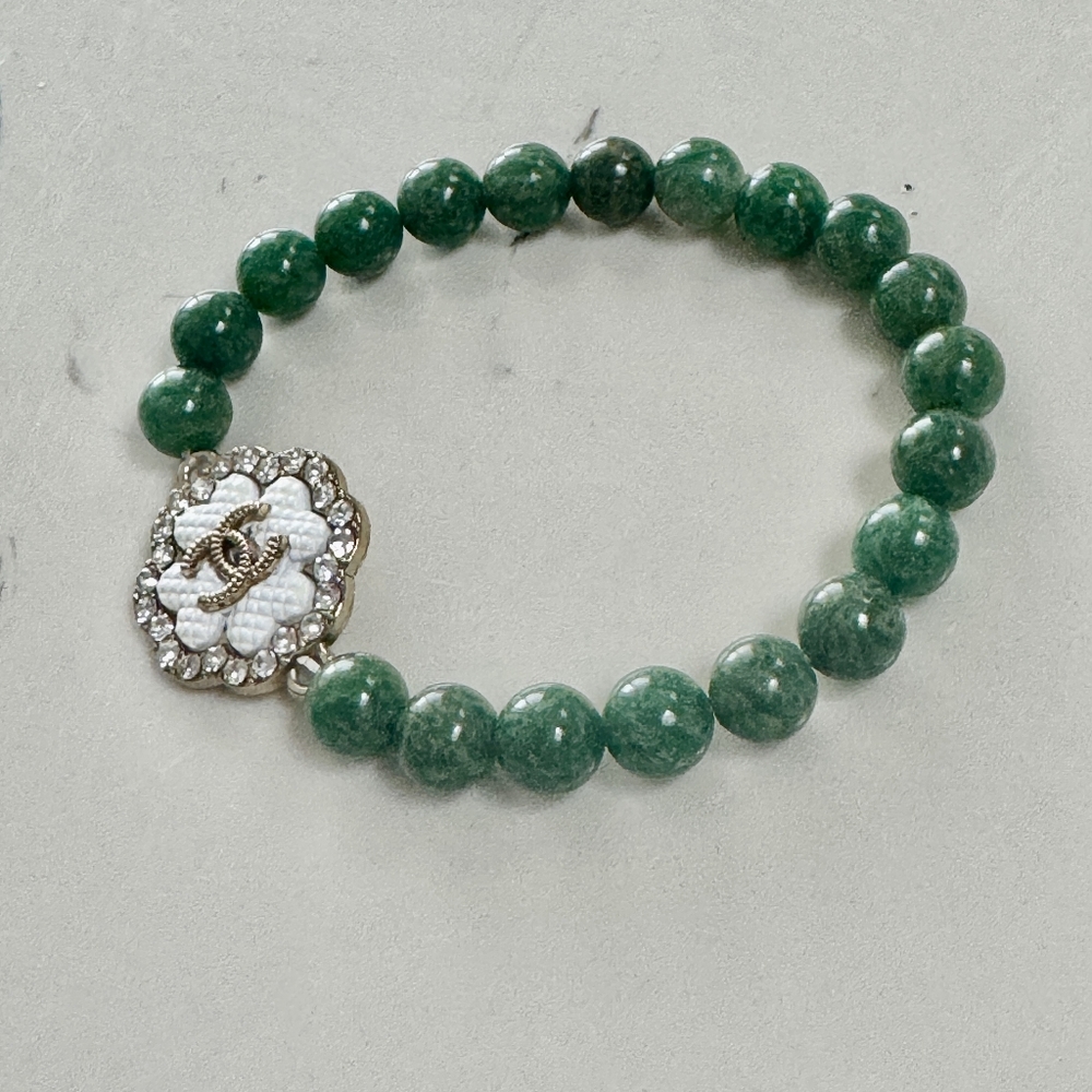 Genuine Green Emerald Bracelet with Floral  Charm